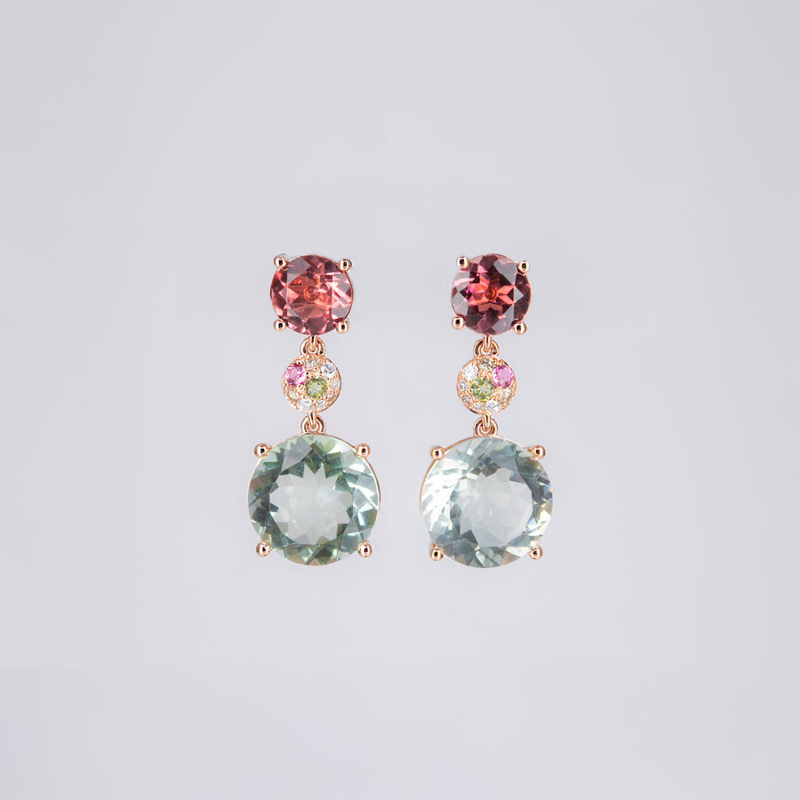Boucles d’oreilles tourmalines et prasiolites