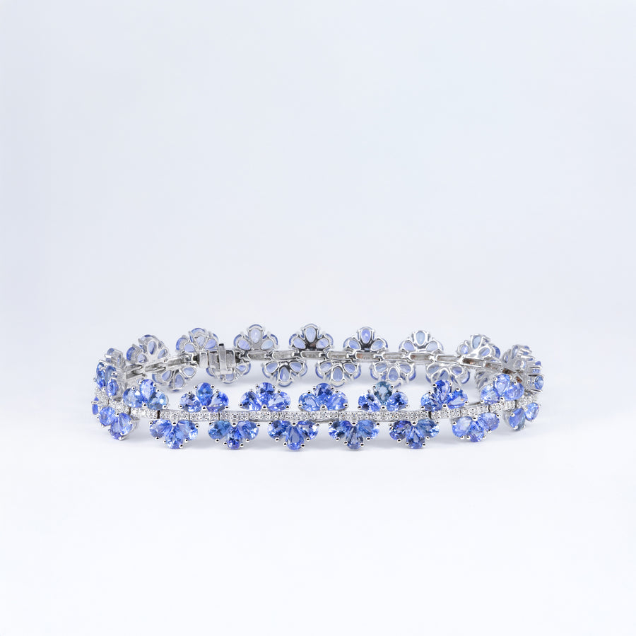 Bracelet floral saphirs bleus et diamants