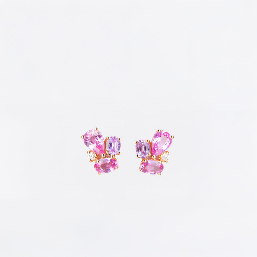 Boucles d’oreilles saphirs roses et diamants