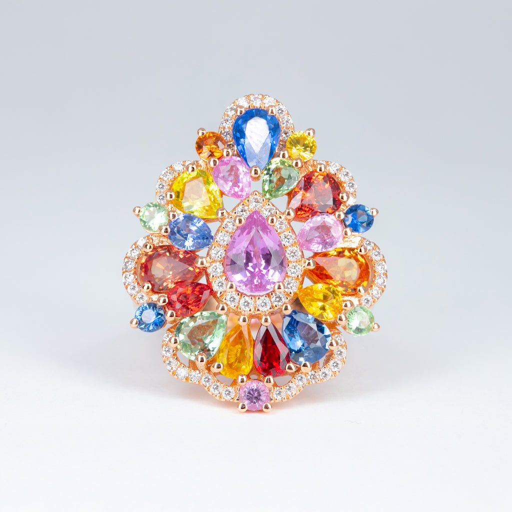 Bague saphirs multicolores et diamants