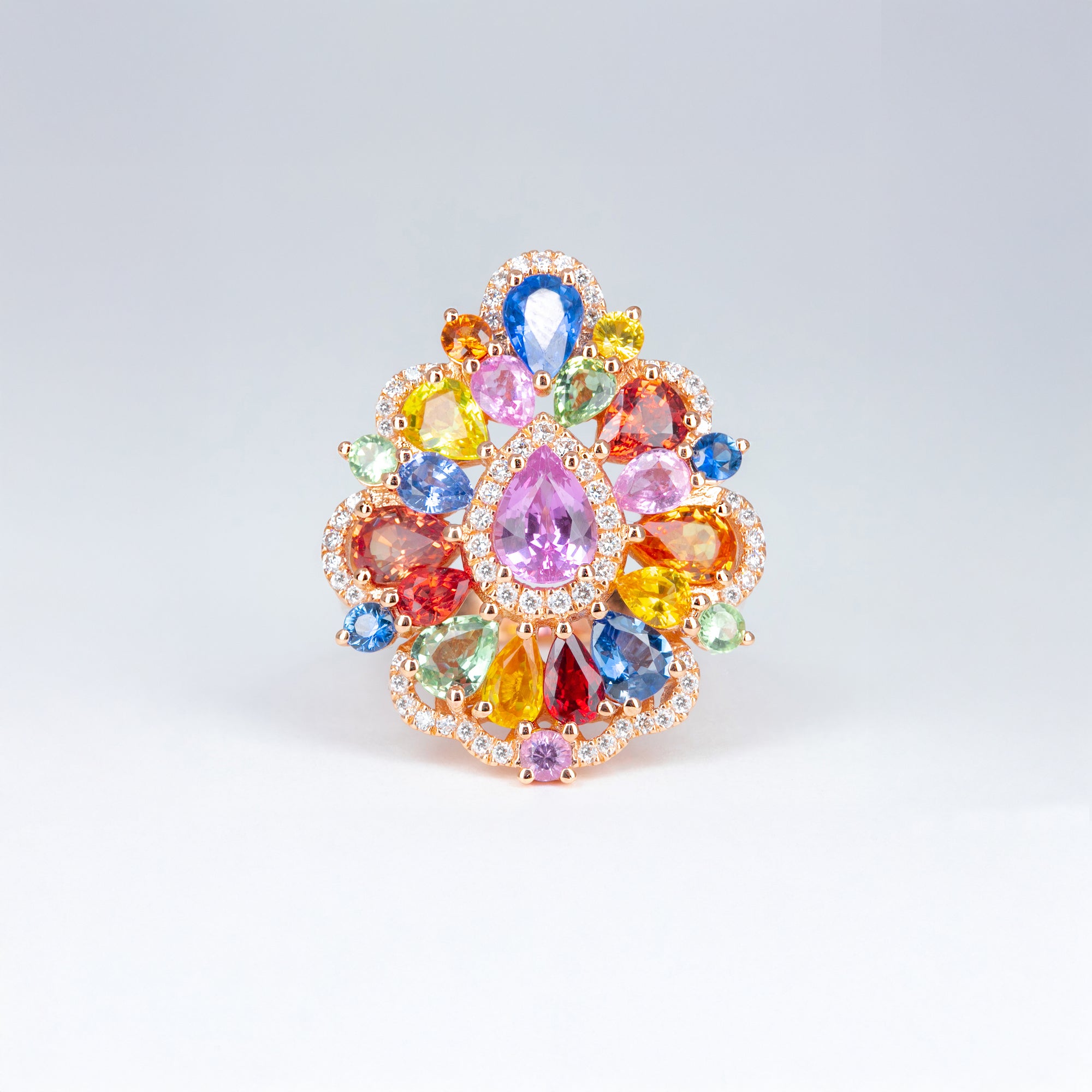 Bague saphirs multicolores et diamants