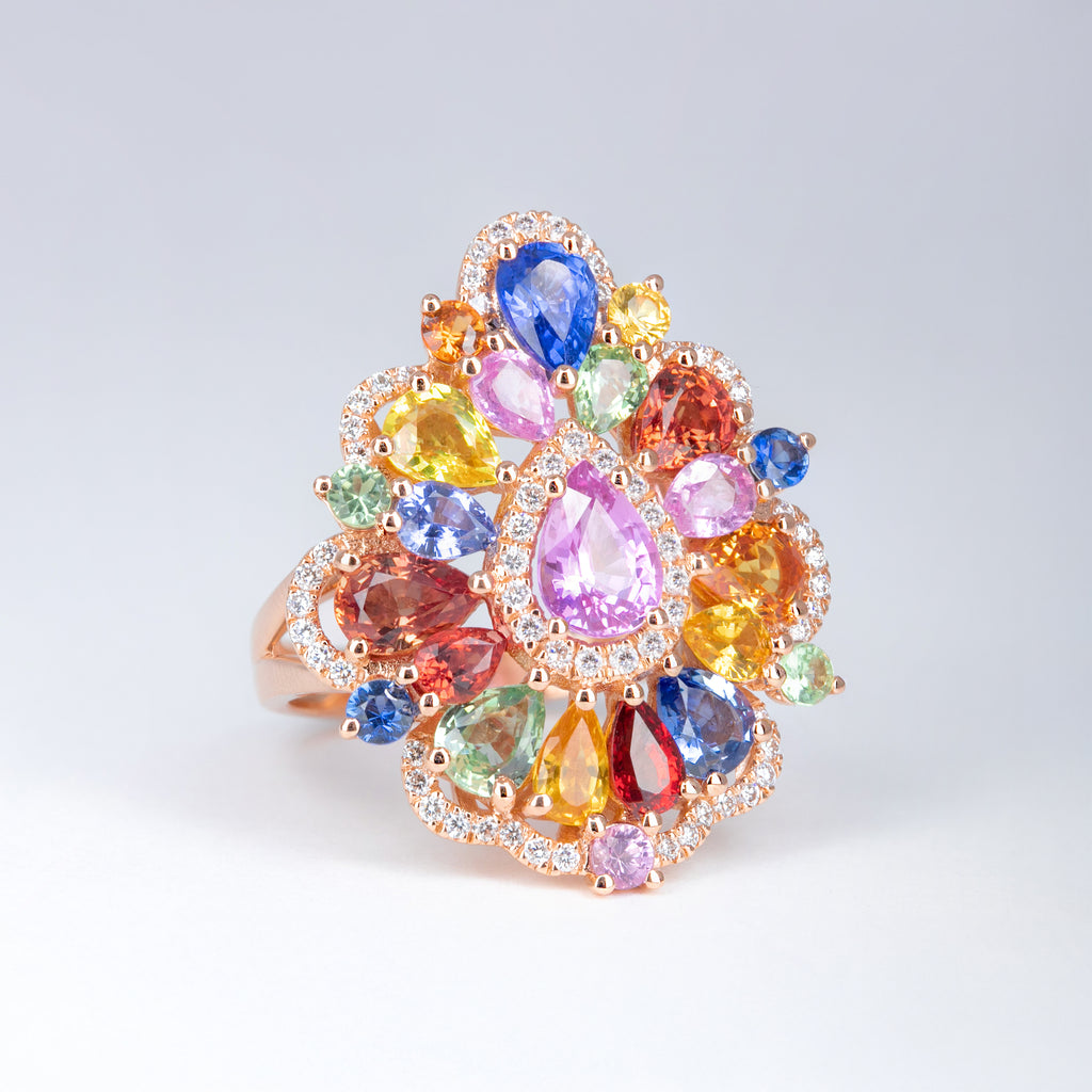 Bague saphirs multicolores et diamants