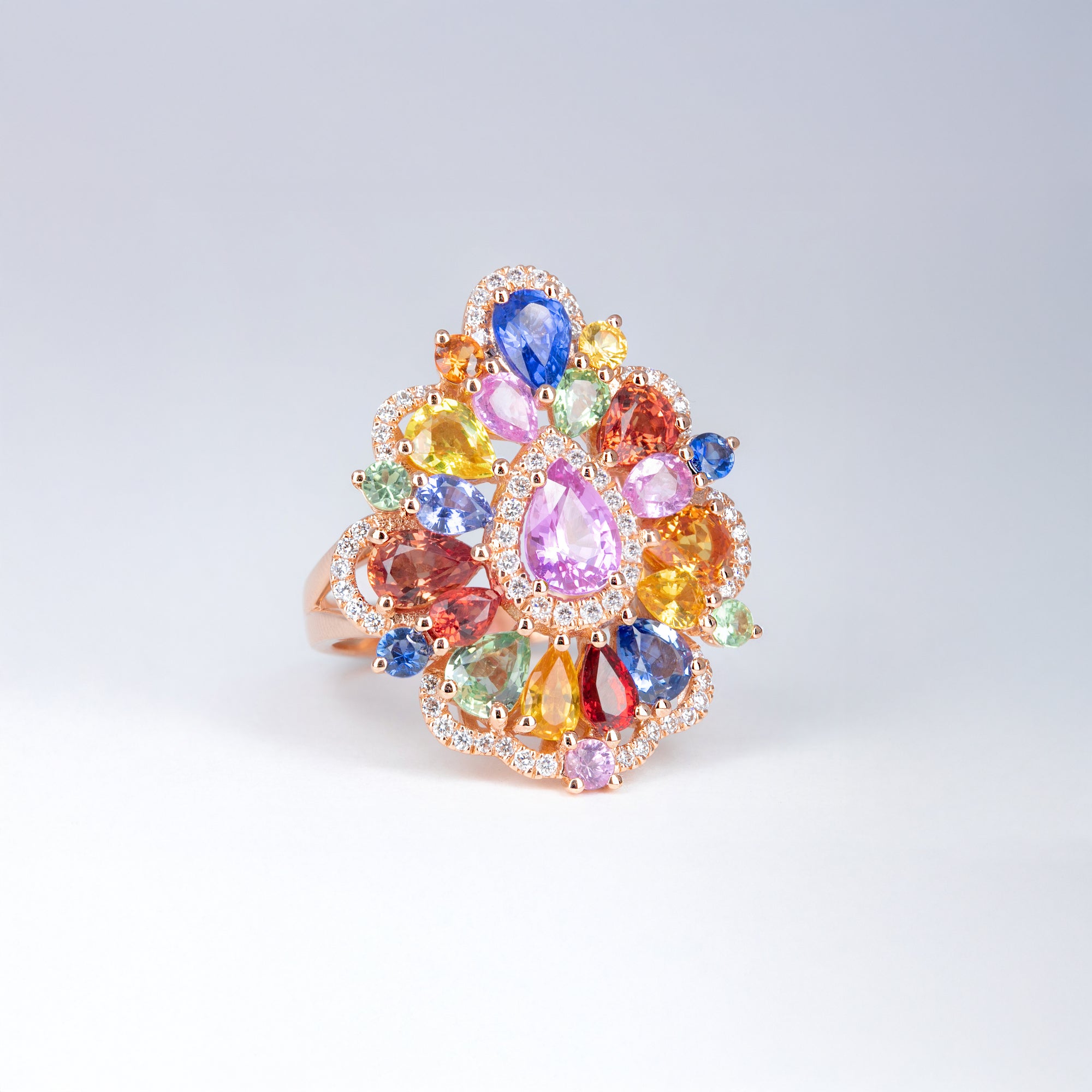Bague saphirs multicolores et diamants