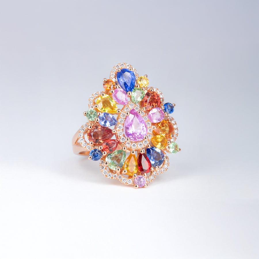 Bague saphirs multicolores et diamants
