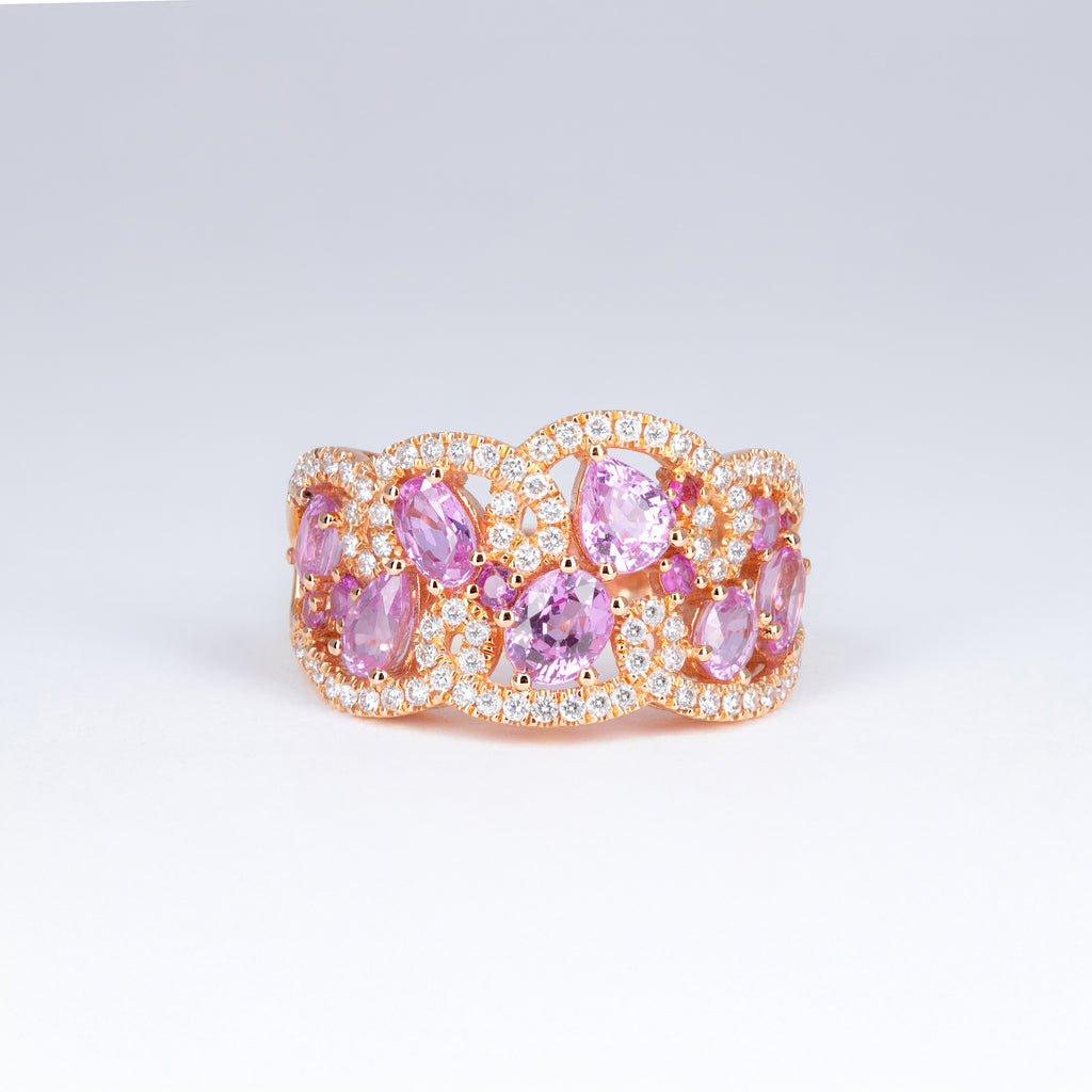 bague saphirs roses et diamants
