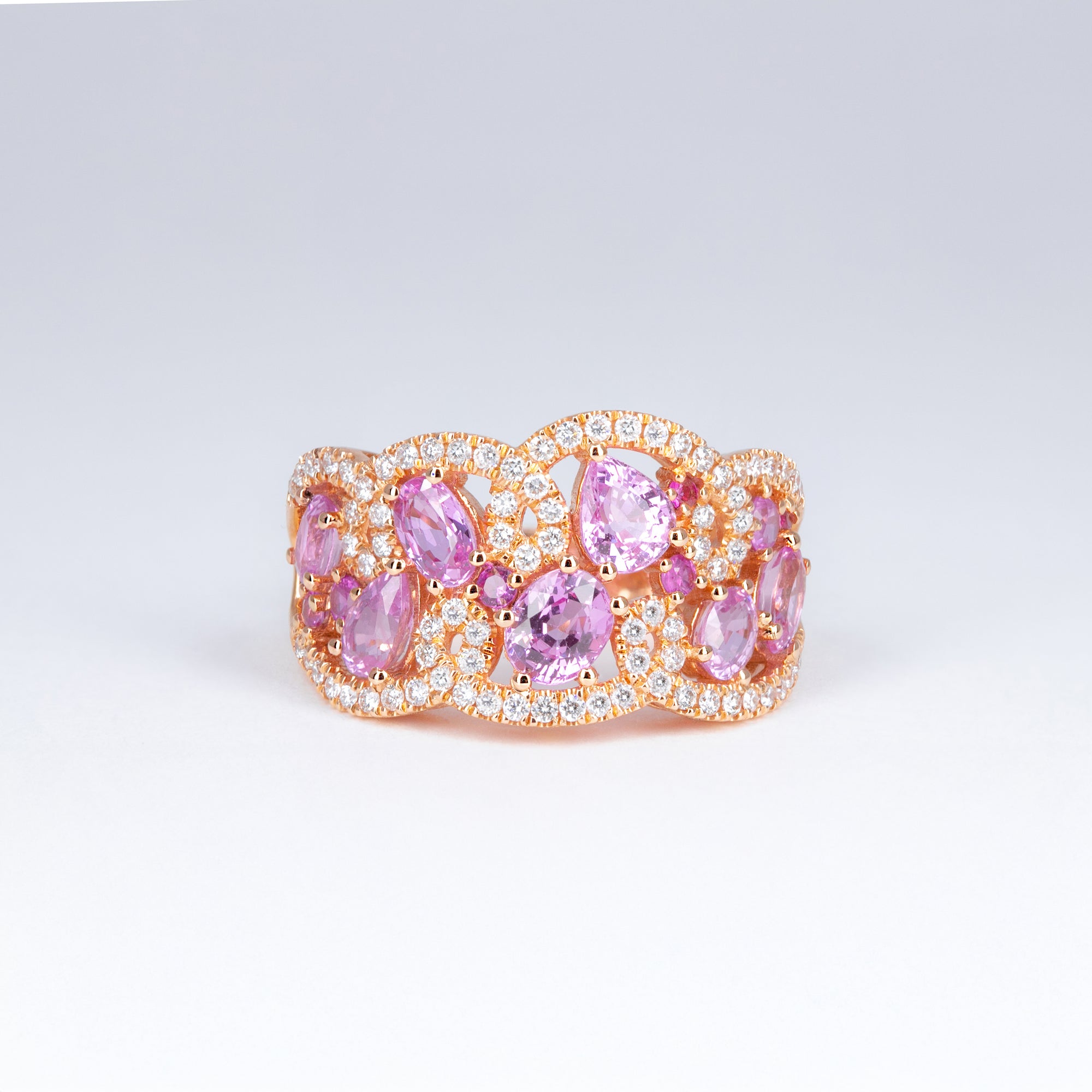 bague saphirs roses et diamants