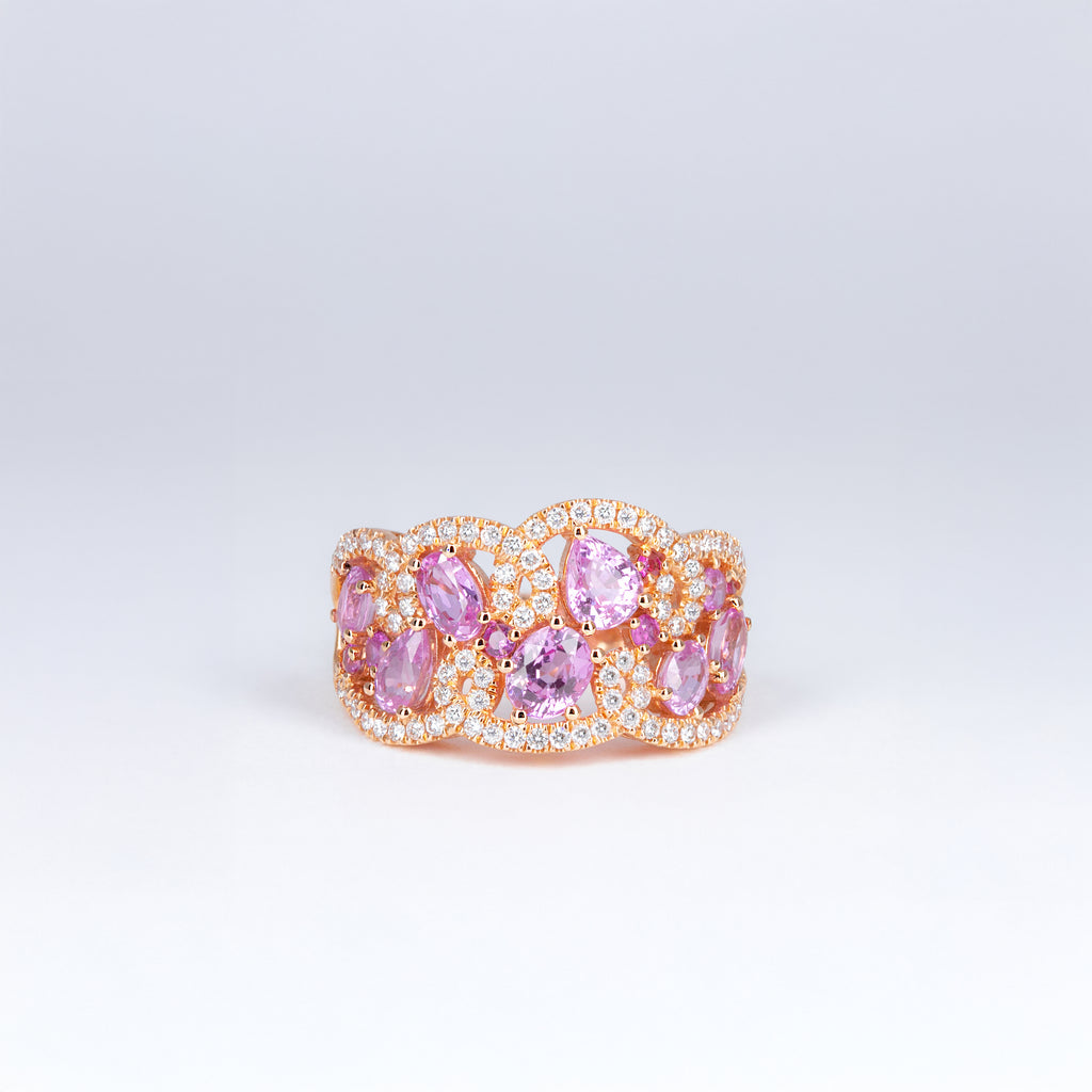 bague saphirs roses et diamants