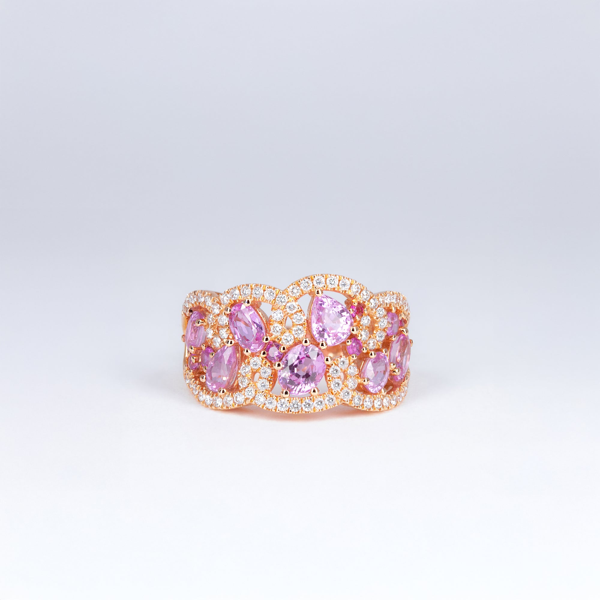 bague saphirs roses et diamants