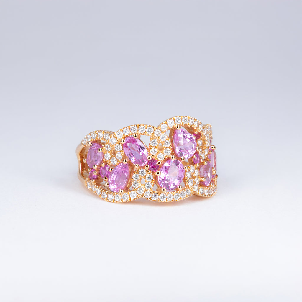 bague saphirs roses et diamants