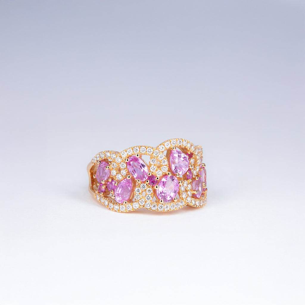 bague saphirs roses et diamants
