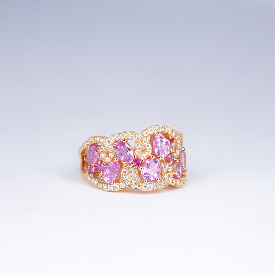bague saphirs roses et diamants