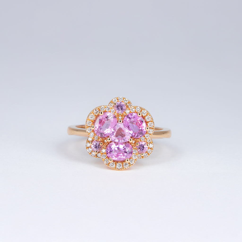 bague saphirs roses et diamants