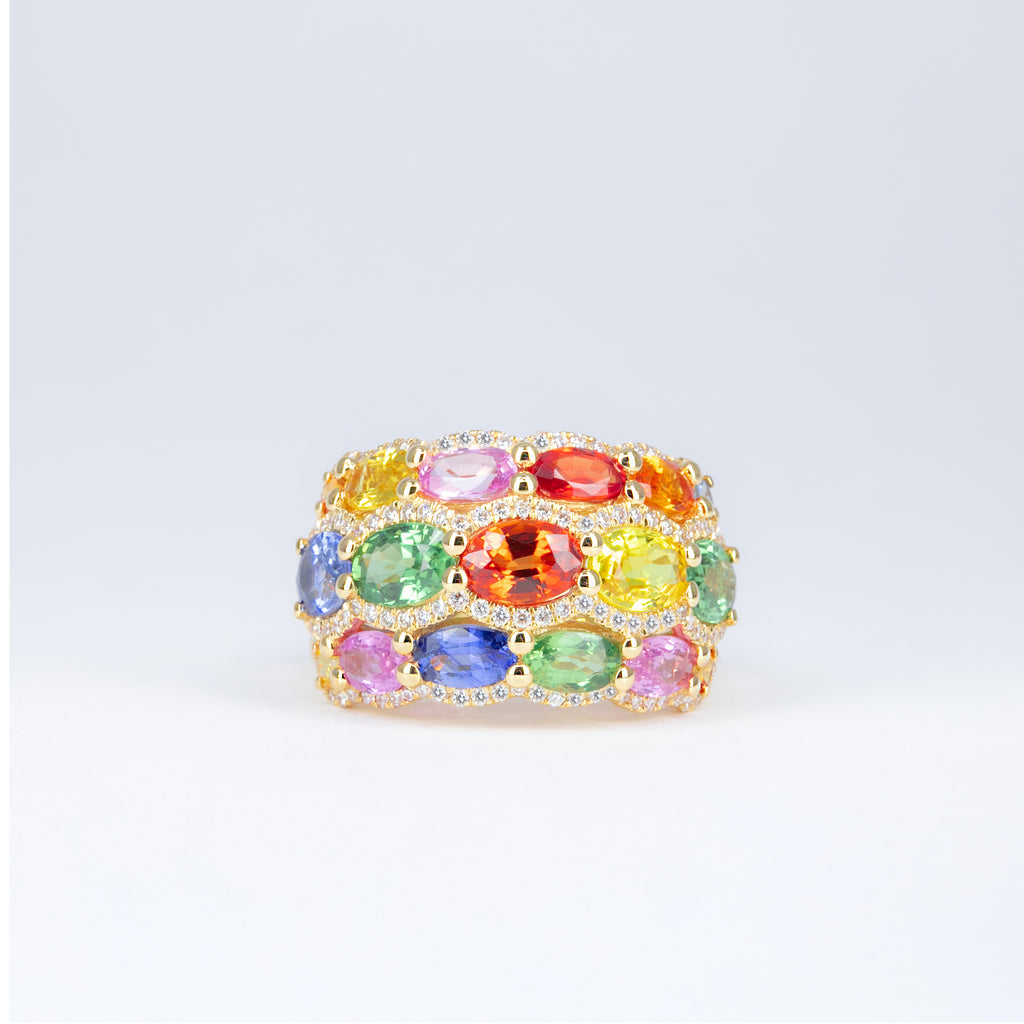 Bague saphirs muticolores et diamants