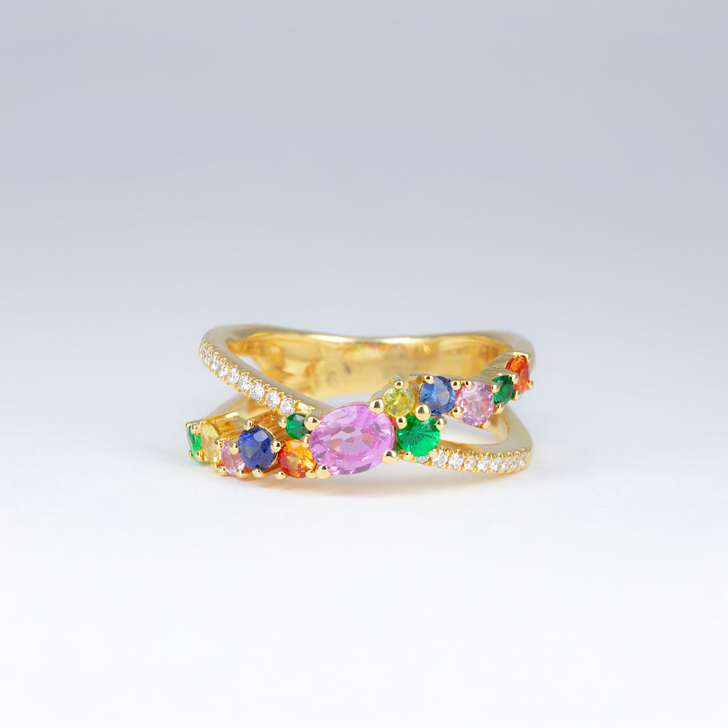 Bague saphirs multicolores et diamants