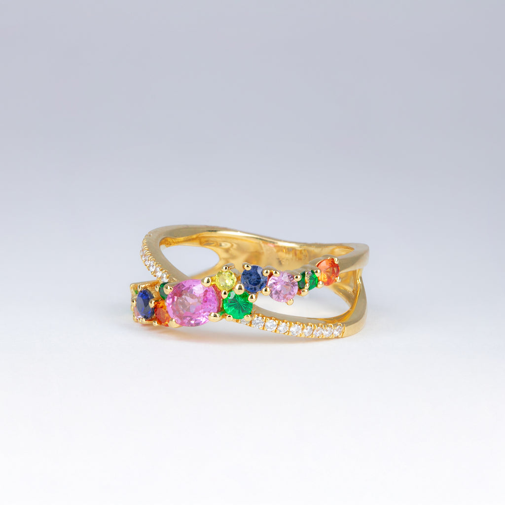 Bague saphirs multicolores et diamants