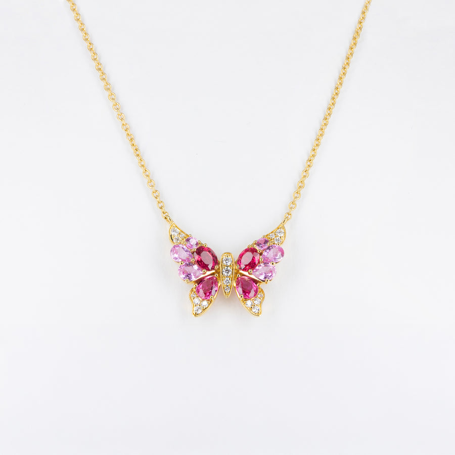 Pendentif Papillon rubis et saphirs roses