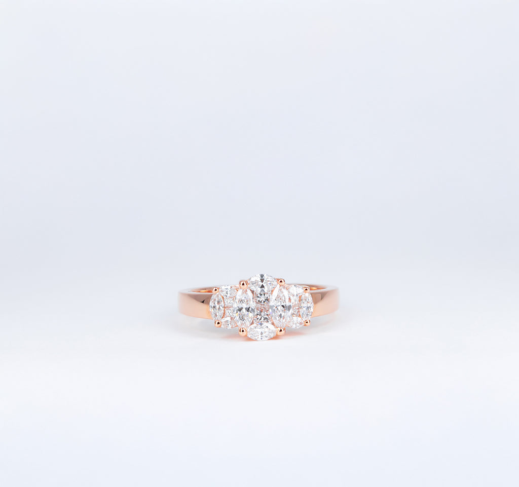 Bague or rose diamants triple illusion