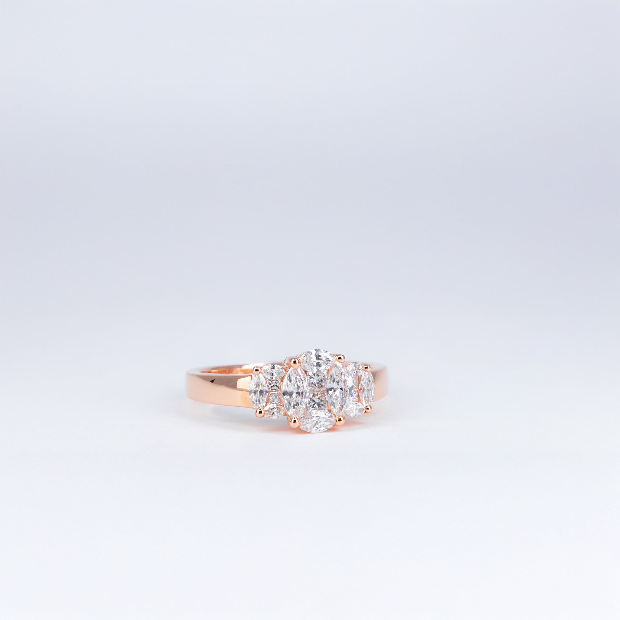 Bague or rose diamants triple illusion