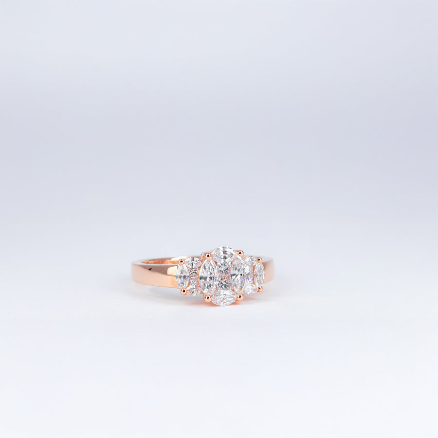 Bague or rose diamants triple illusion