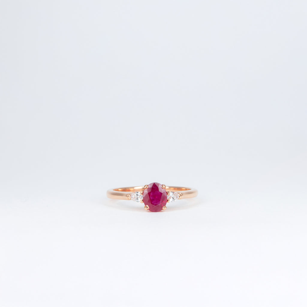 Bague or rose rubis et diamants
