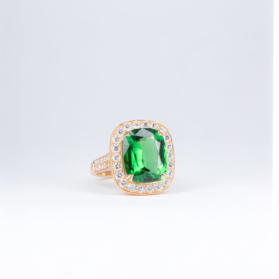 Bague tourmaline coussin et entourage diamants