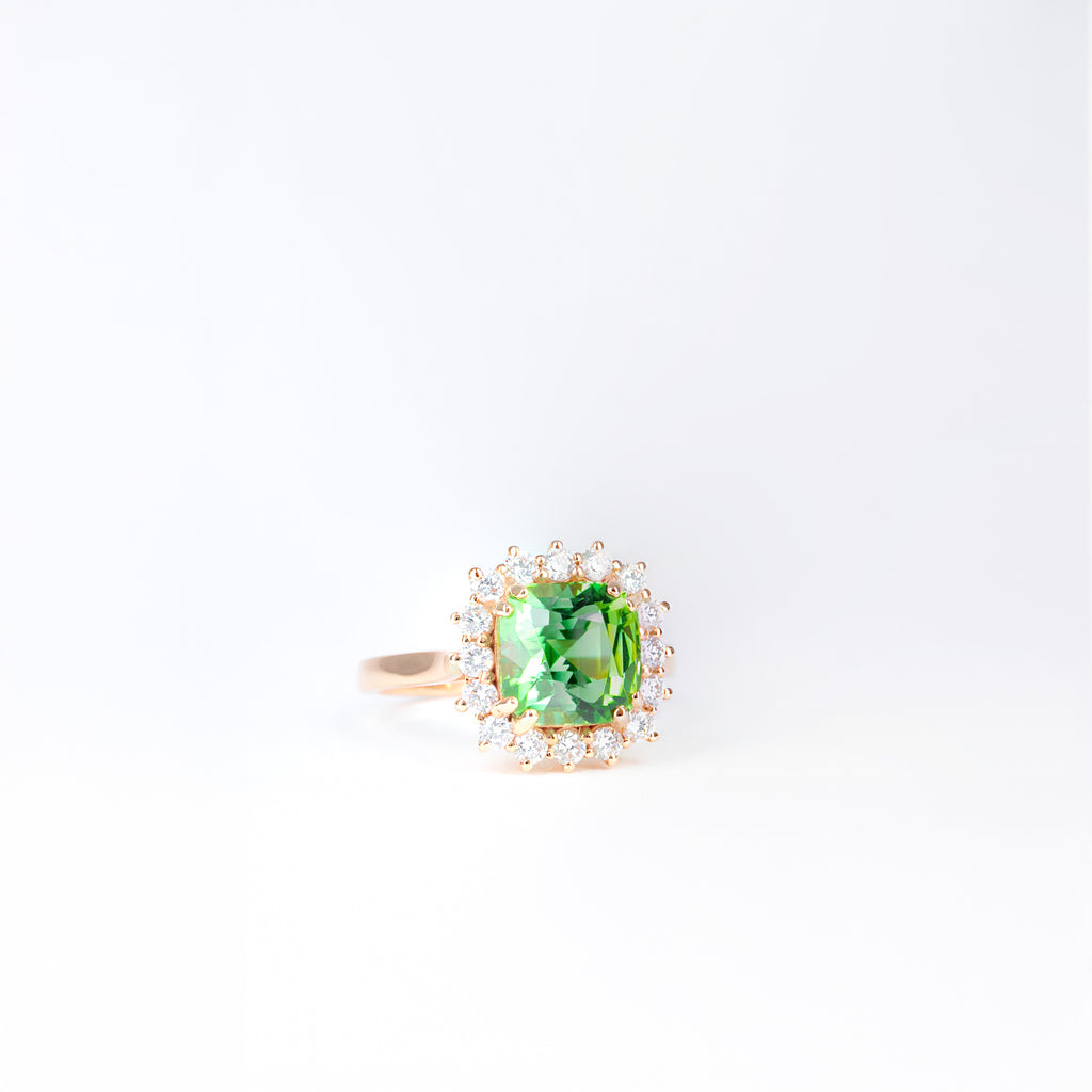 Bague tourmaline verte et diamants
