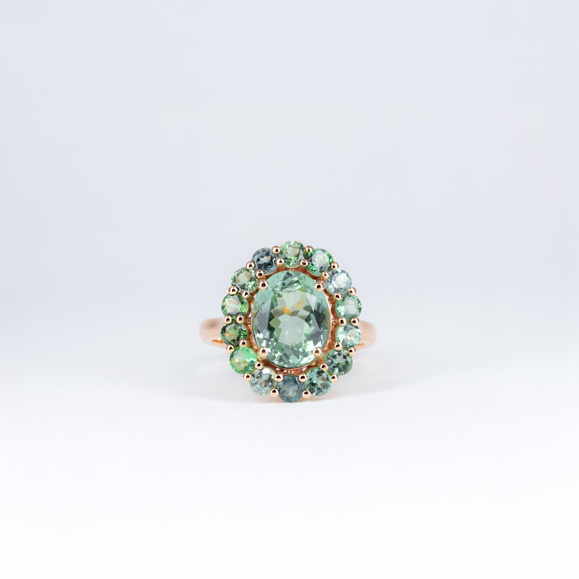Bague or rose tourmalines vertes