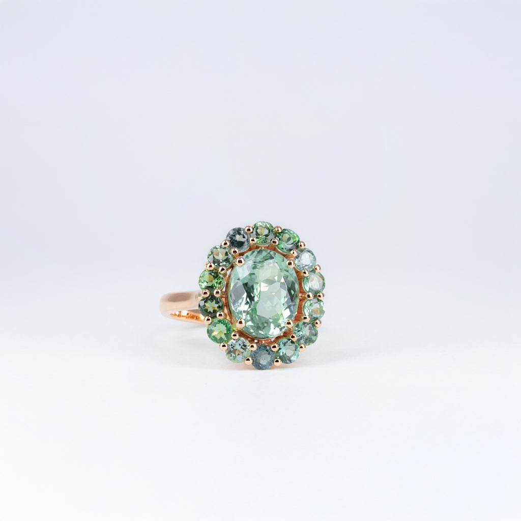 Bague or rose tourmalines vertes