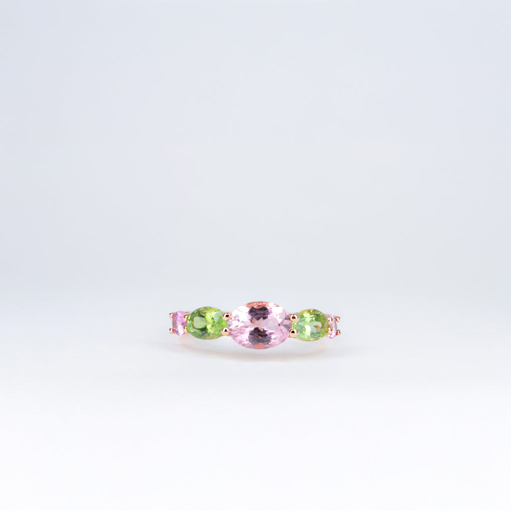 Demi-alliance tourmalines vertes et roses