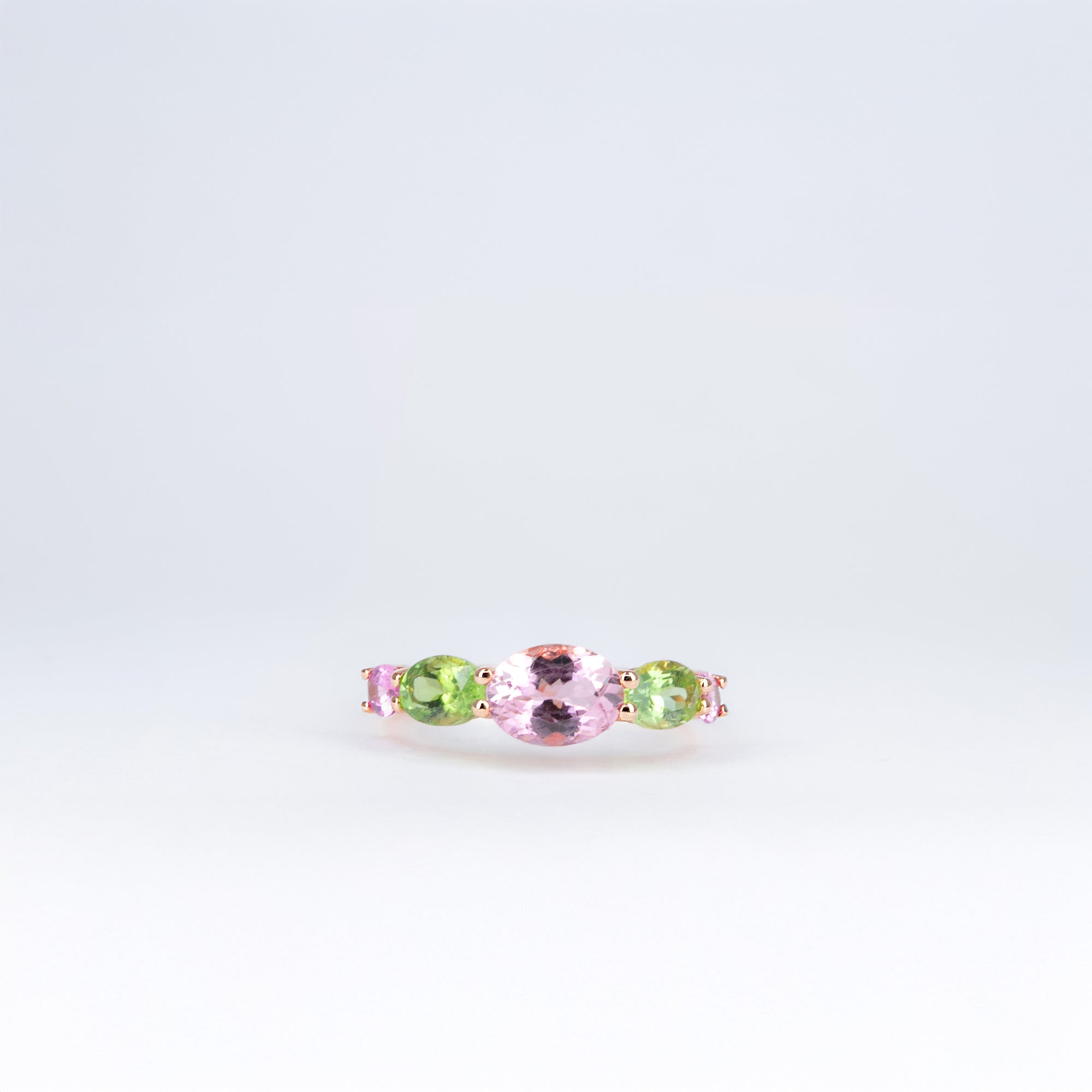 Demi-alliance tourmalines vertes et roses