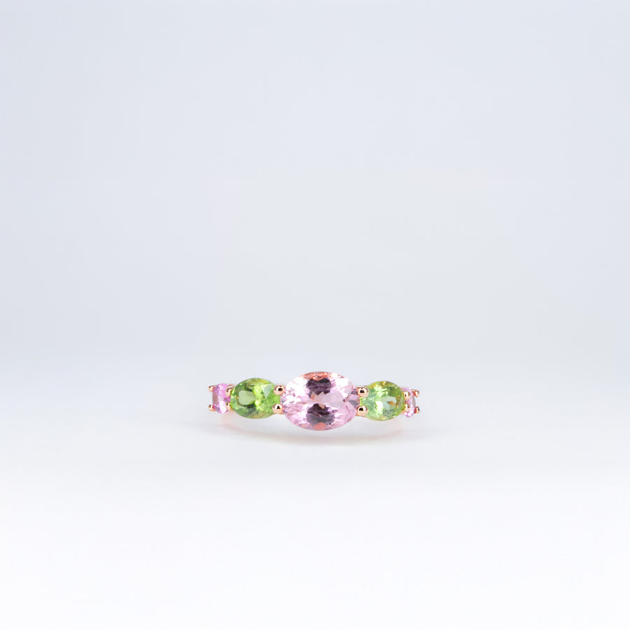 Demi-alliance tourmalines vertes et roses