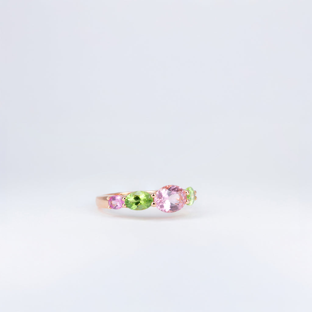 Demi-alliance tourmalines vertes et roses