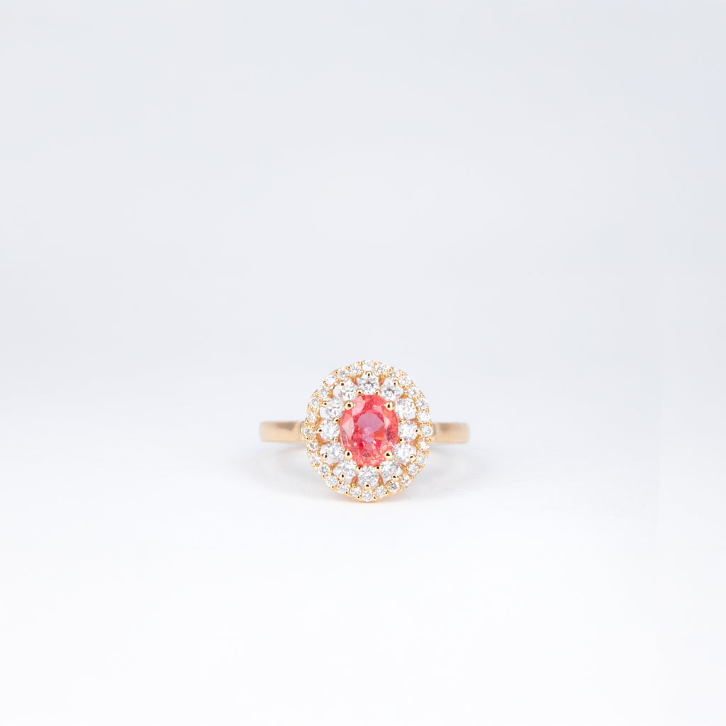 Bague saphir orange et diamants en or rose 18K modèle 67775 vue de face