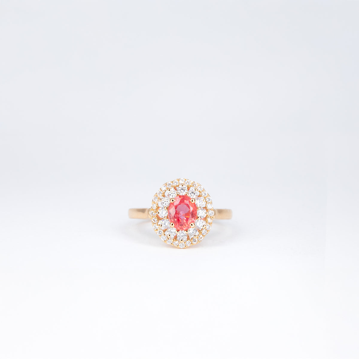 Bague saphir orange et diamants en or rose 18K modèle 67775 vue de face