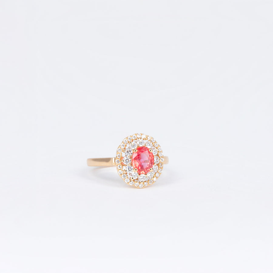Bague or rose saphir orange padparadscha et diamants