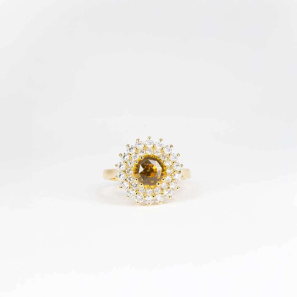 Bague zircon jaune et diamants
