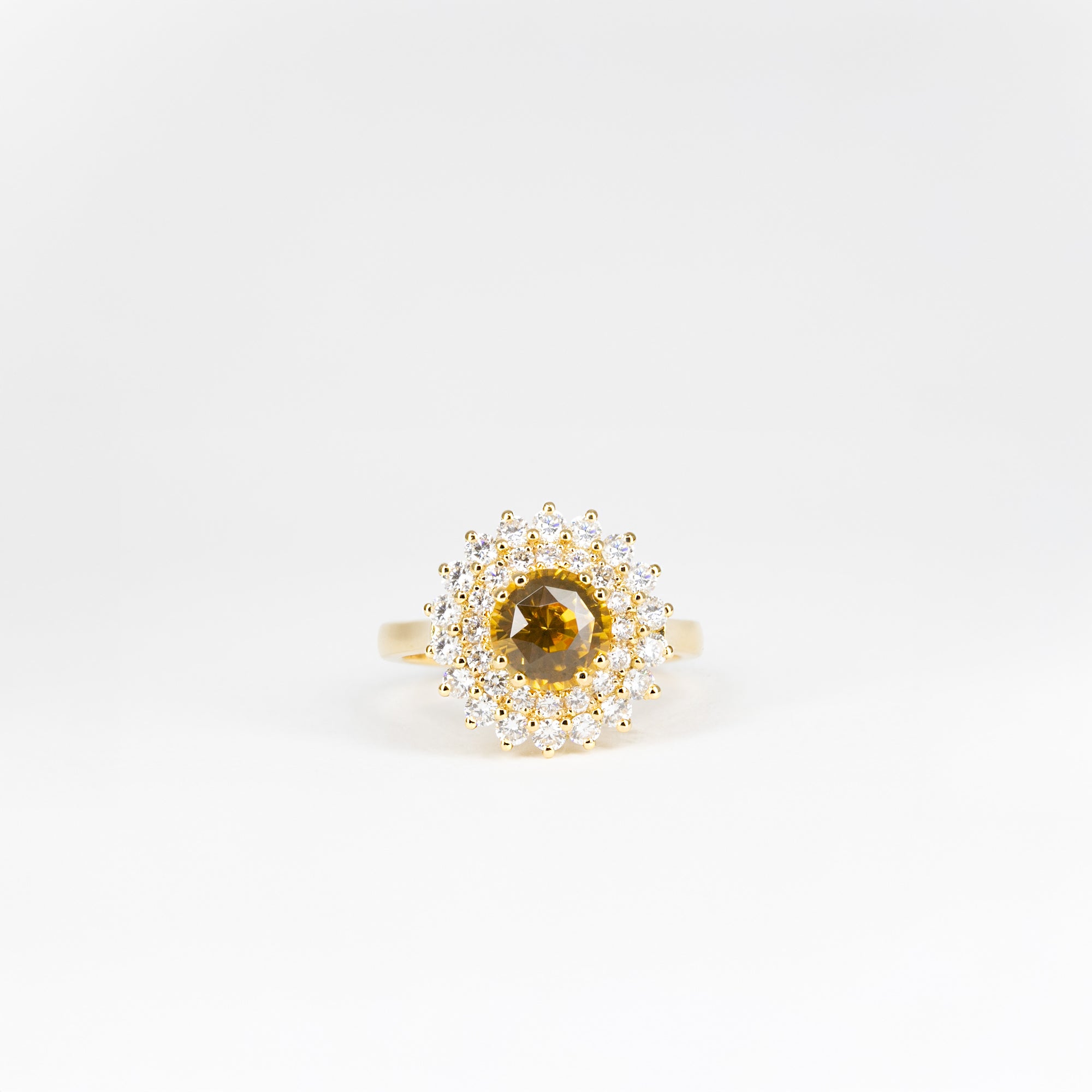 Bague zircon jaune et diamants