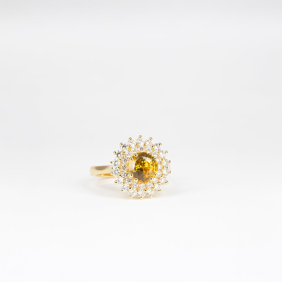 Bague zircon jaune et diamants