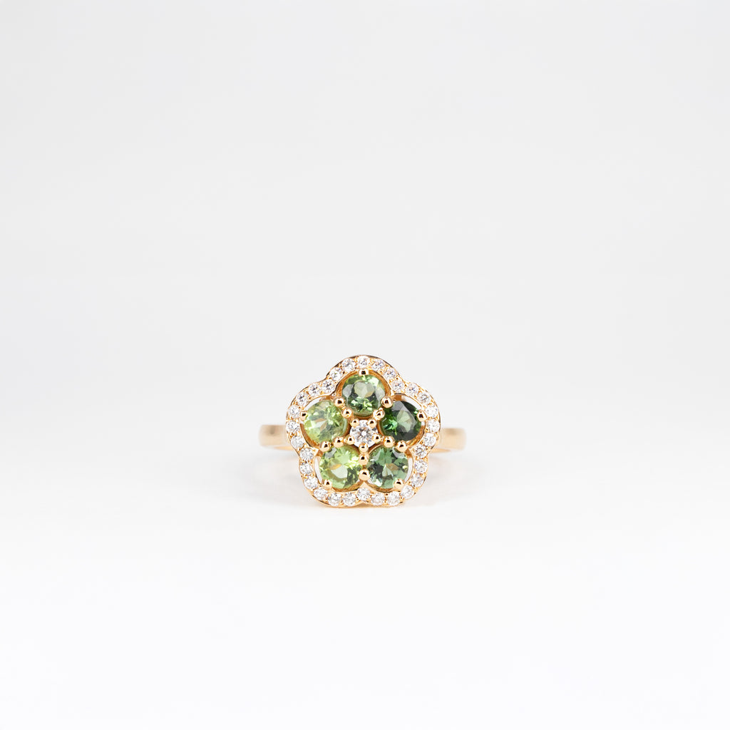 Bague petite fleur, tourmalines et diamants