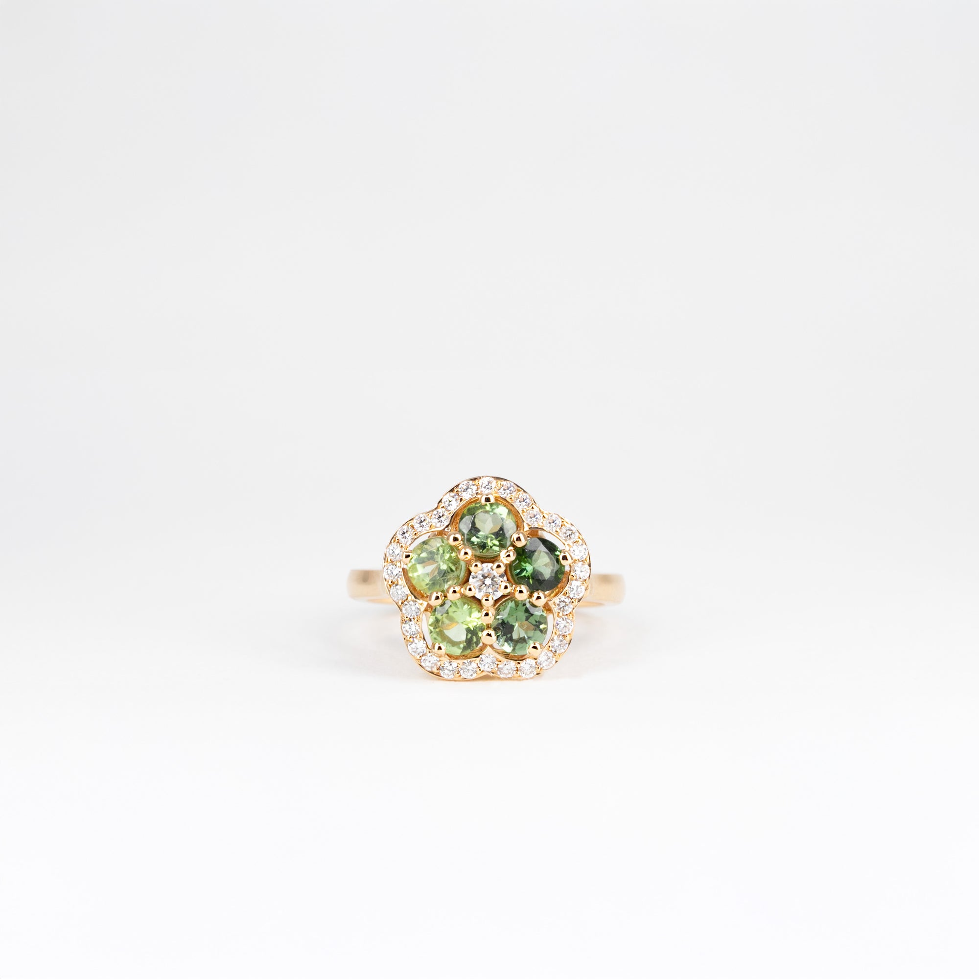 Bague petite fleur, tourmalines et diamants