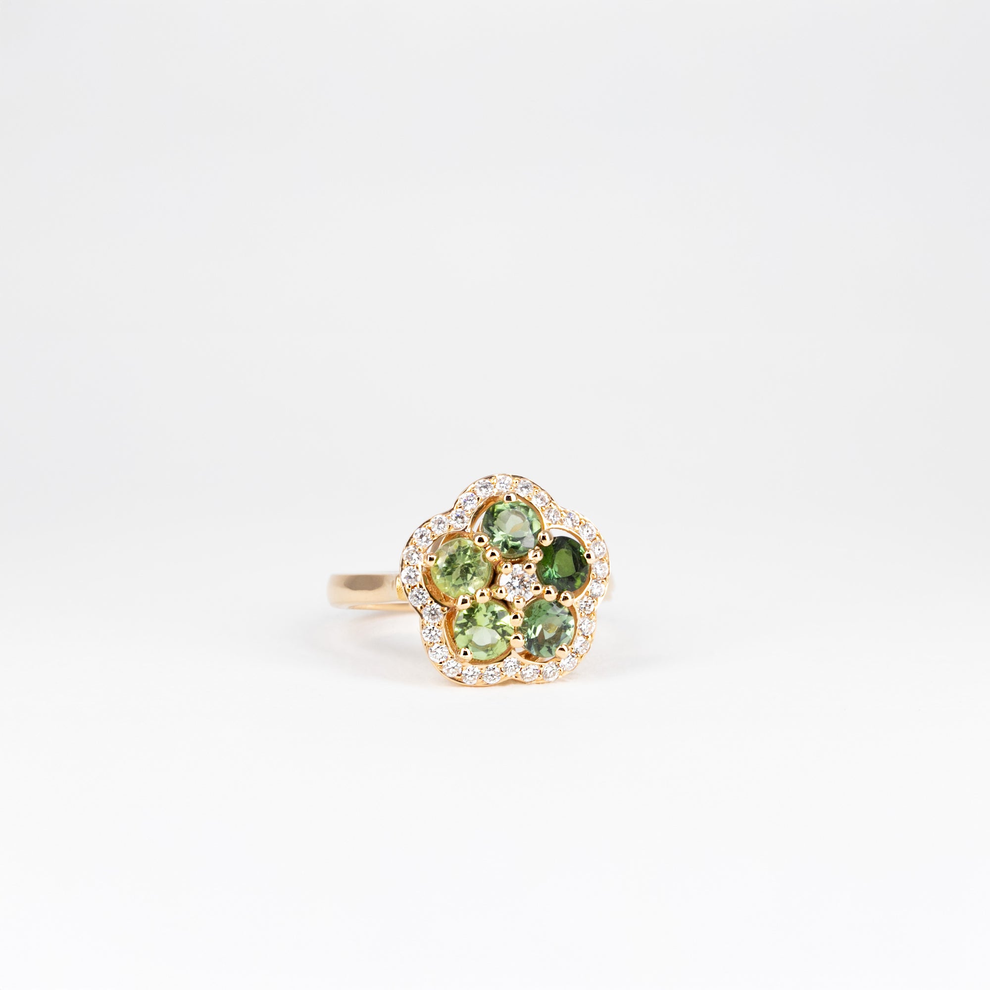 Bague petite fleur, tourmalines et diamants