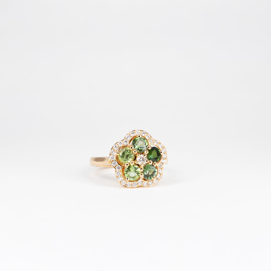 Bague petite fleur, tourmalines et diamants
