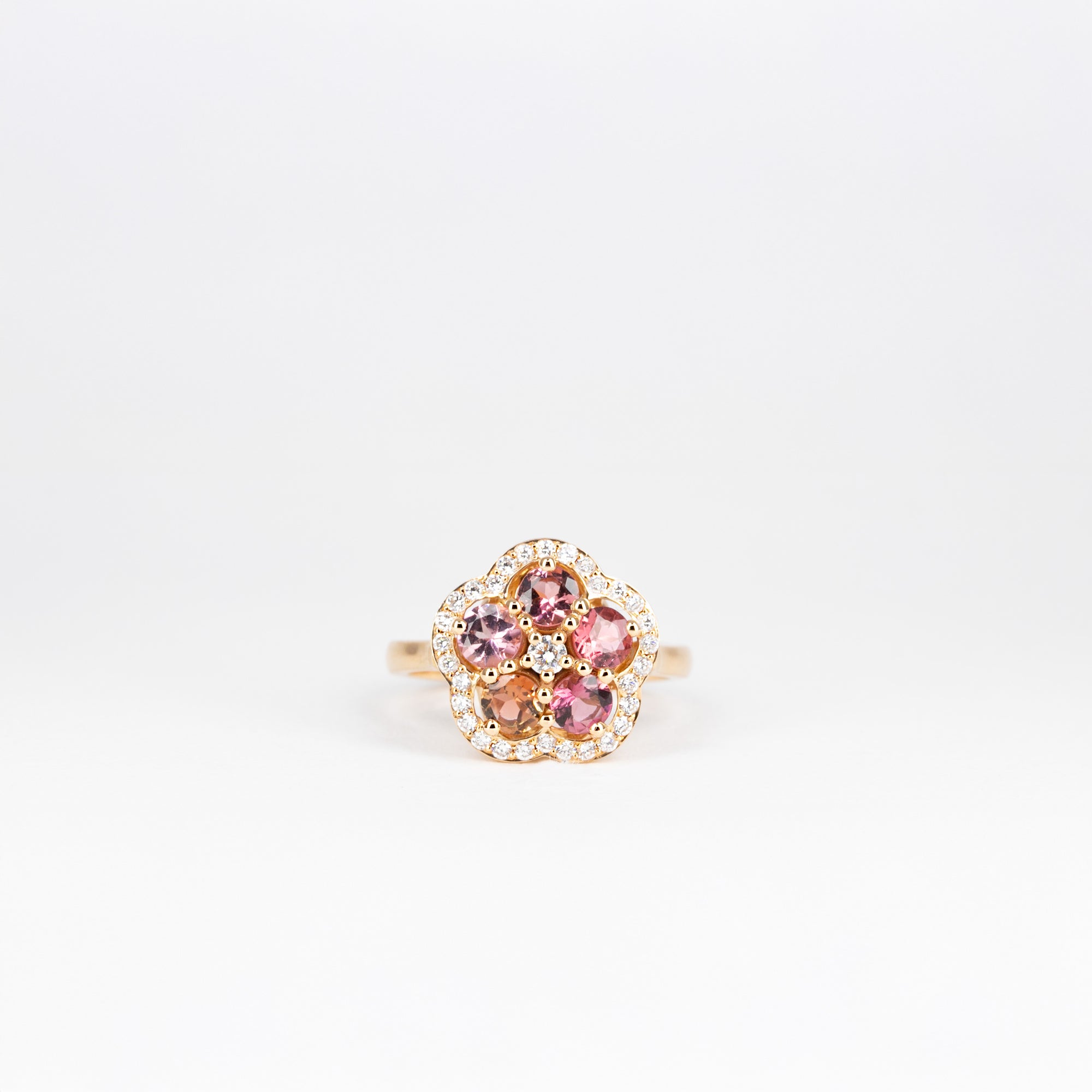 Bague petite fleur, tourmalines et diamants