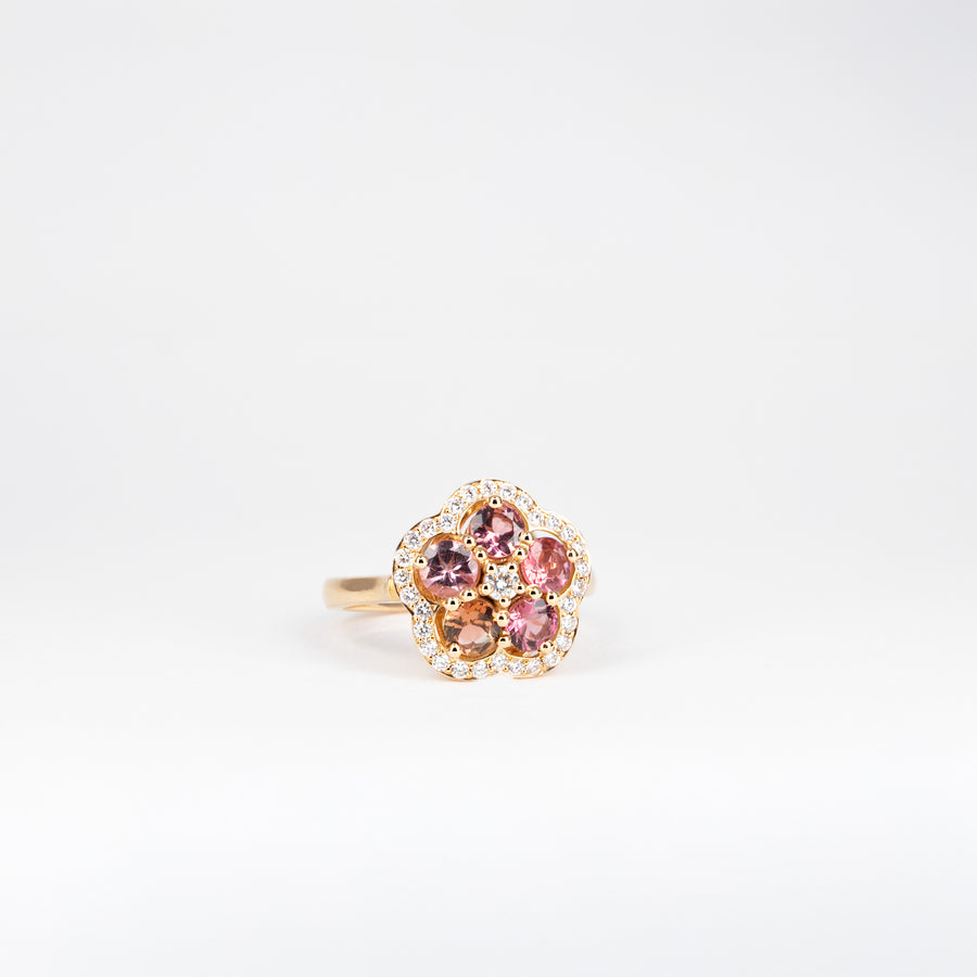Bague petite fleur, tourmalines et diamants