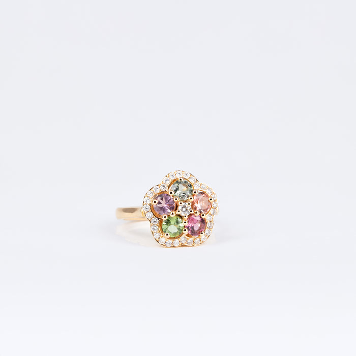 Bague petite fleur, tourmalines et diamants