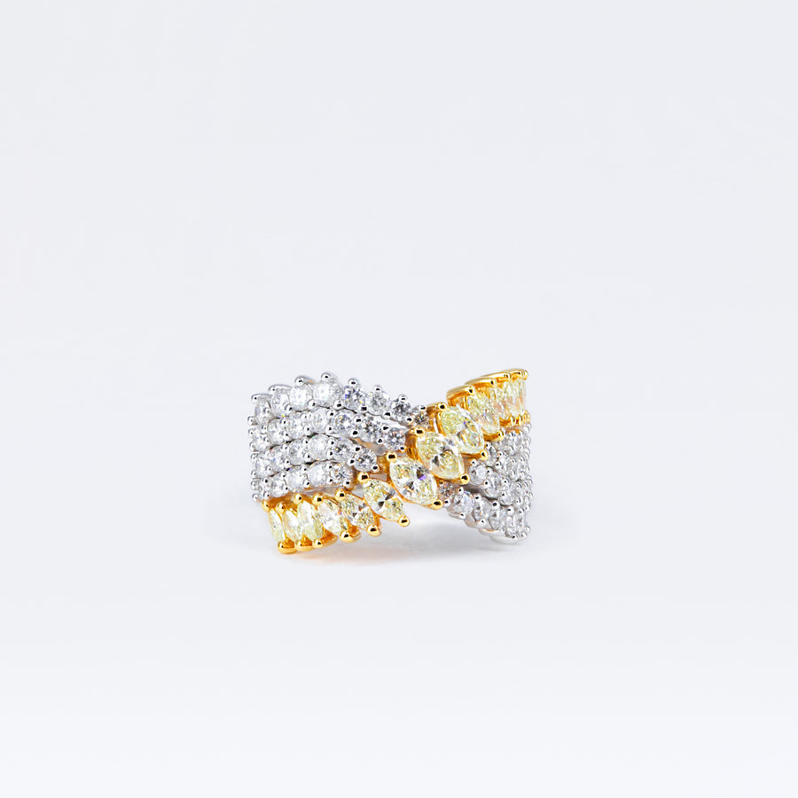 Bague or blanc or jaune, diamants jaunes et diamants blancs