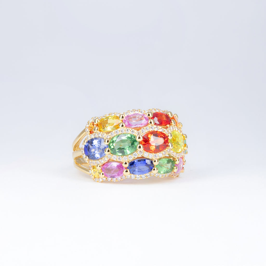Bague saphirs muticolores et diamants