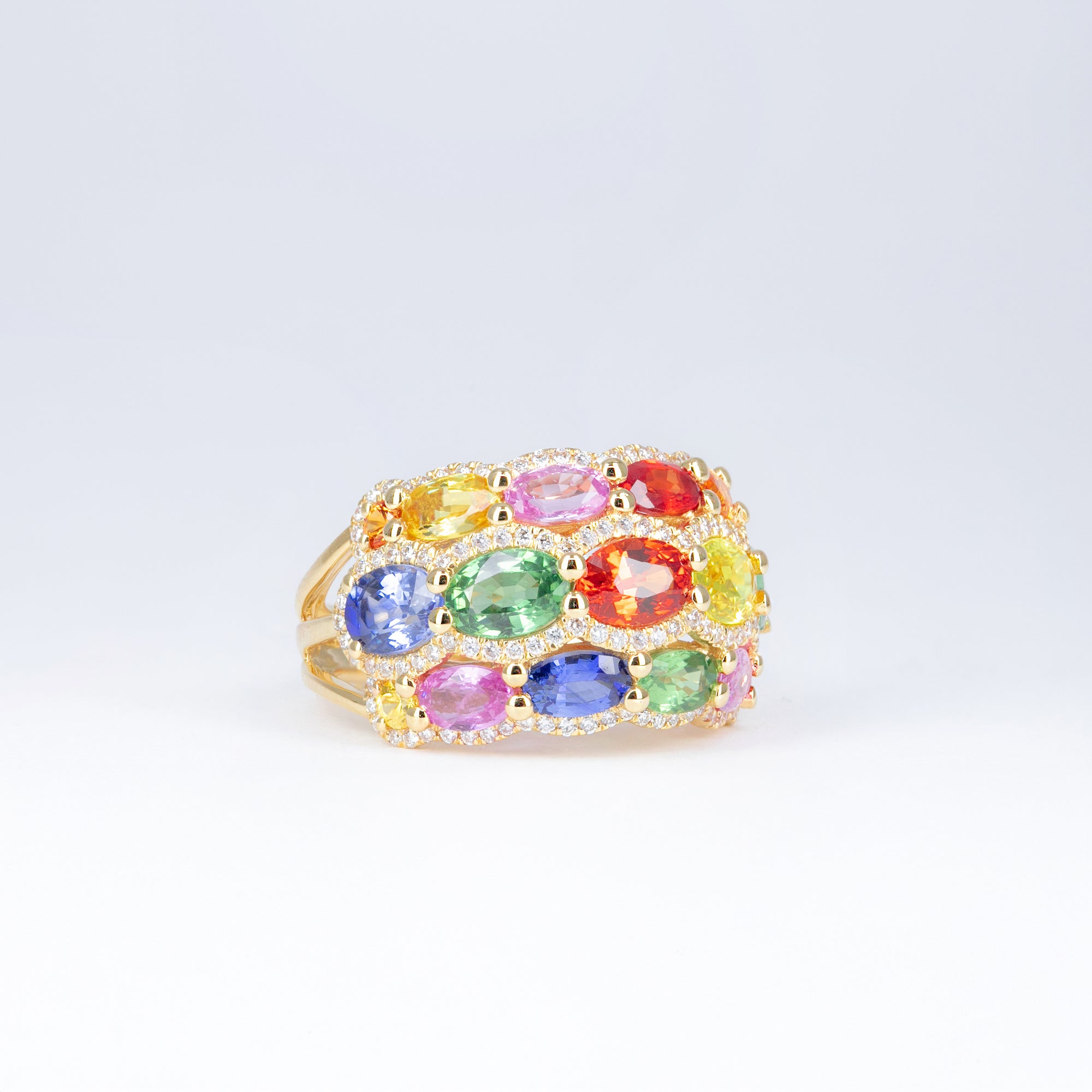 Bague saphirs muticolores et diamants