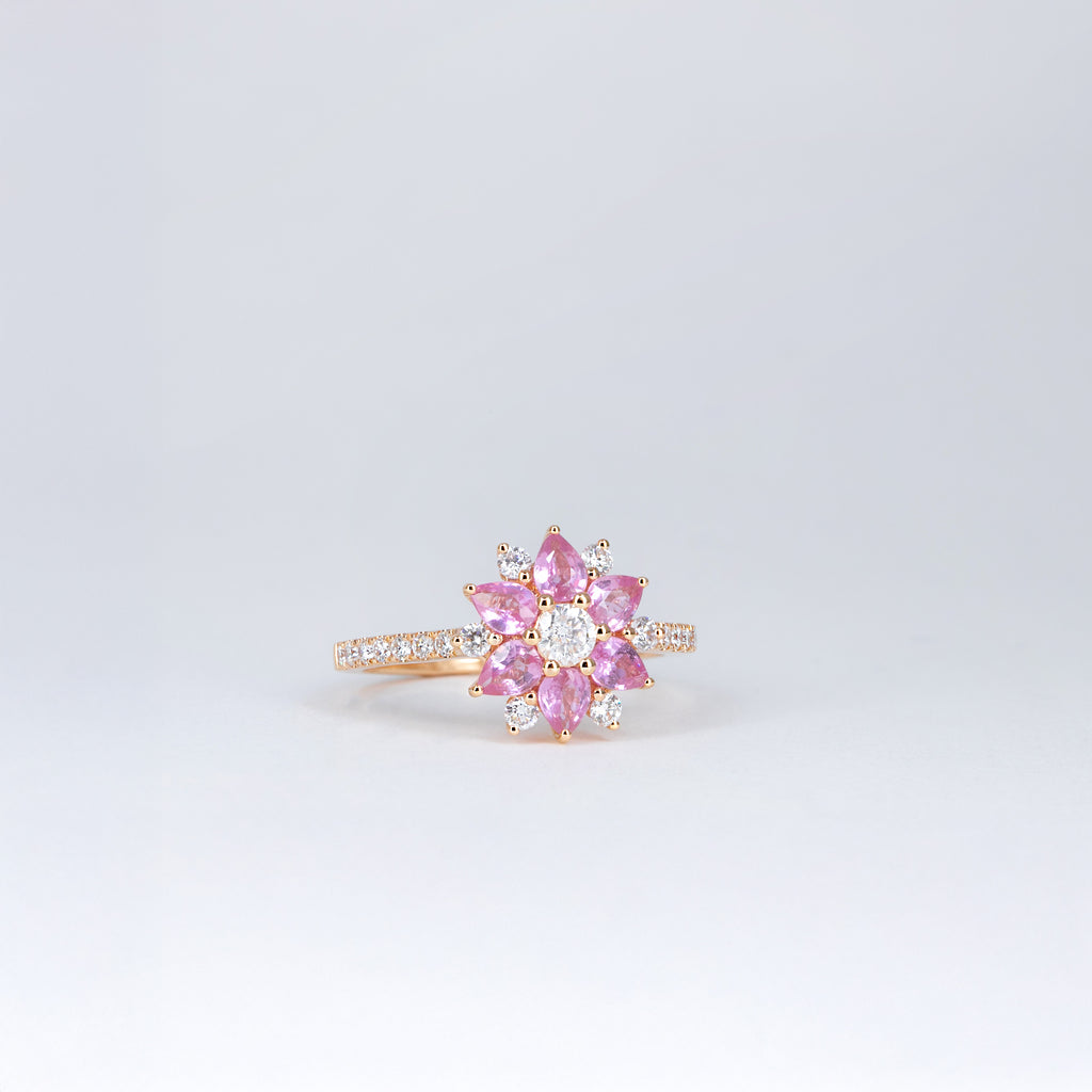 Bague or rose saphirs roses et diamants