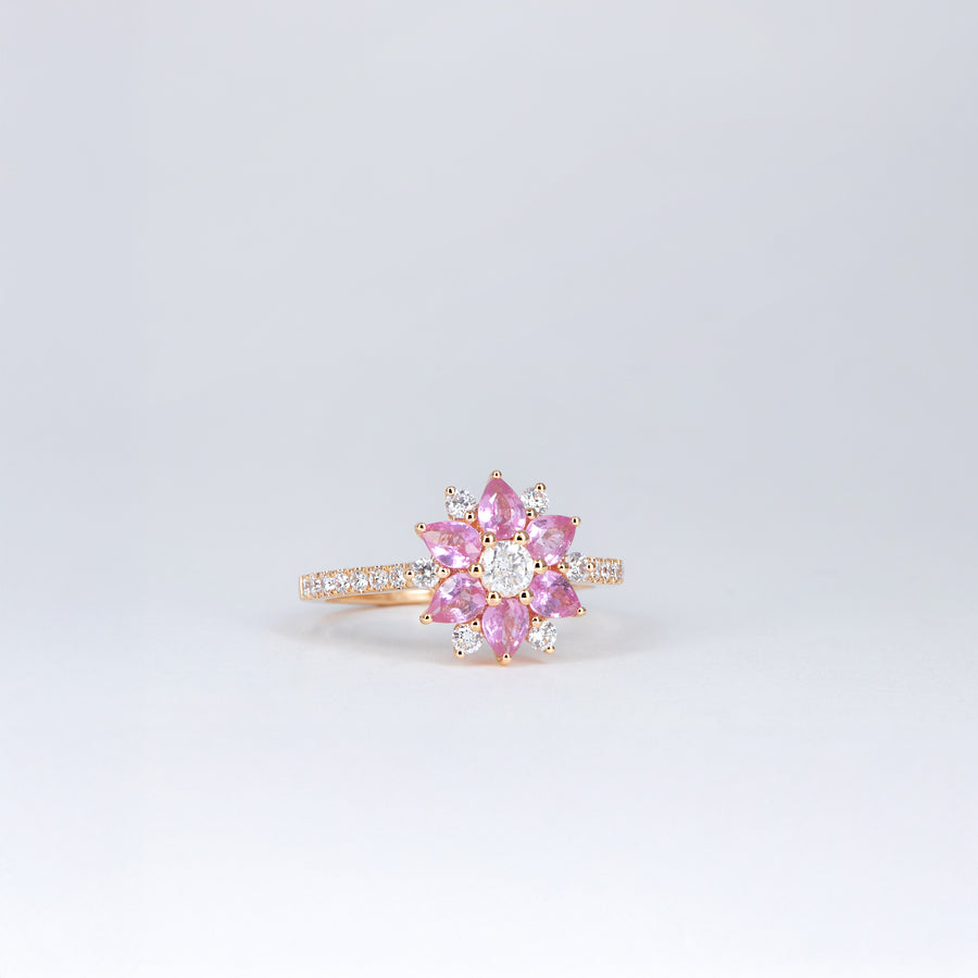 Bague or rose saphirs roses et diamants